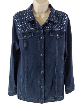 Dream Jeannes Embellished Dark Blue Denim Jacket with Studded Yoke